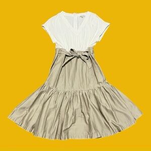 Calvin Klein white and beige color blocked dress with waist tie size women’s 8